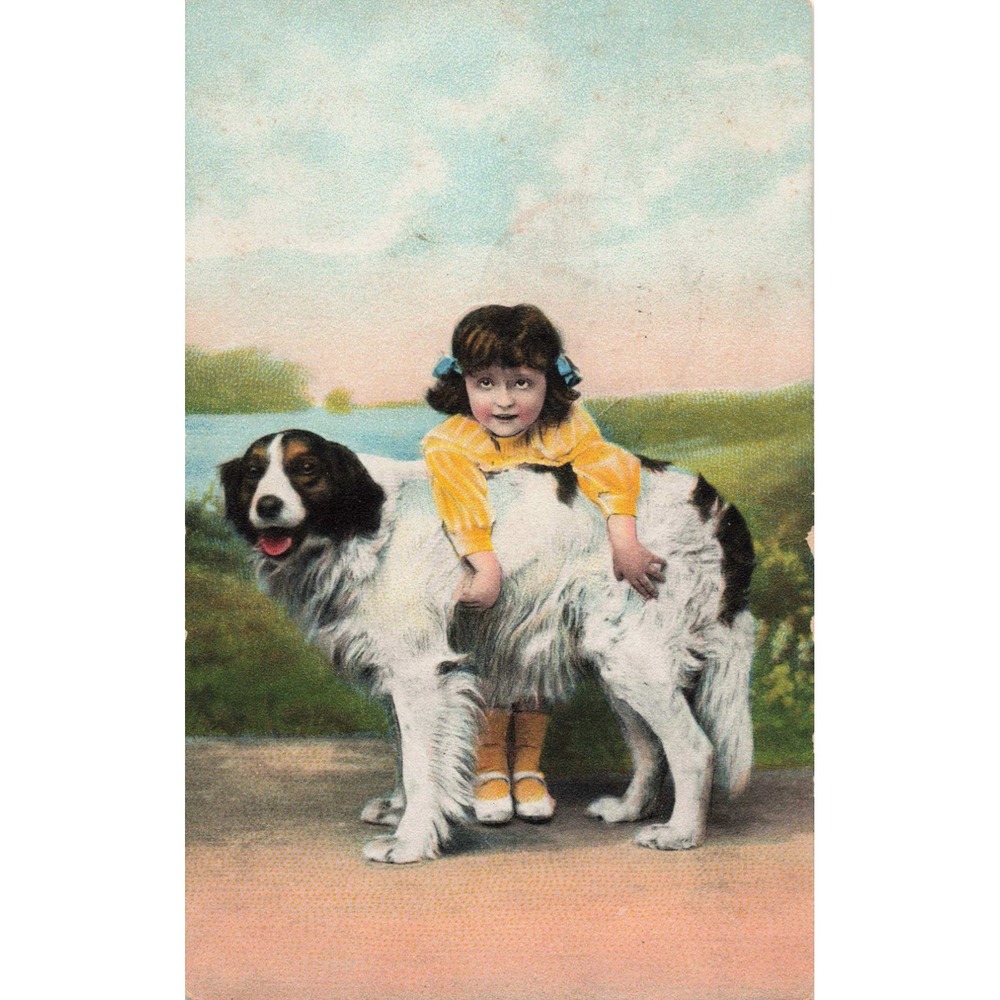Vintage 1908 Postcard Girl with Large Dog Belleville Illinois Postmark Germany - Picture 1 of 2